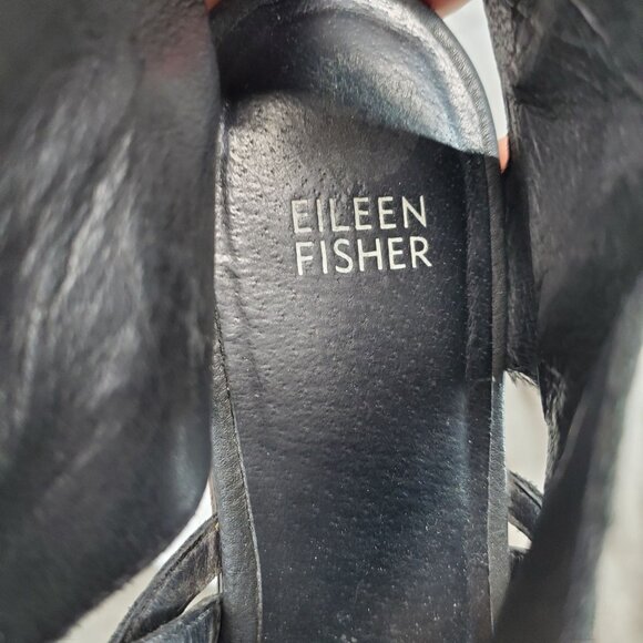 Eileen Fisher Shoes Womens 8.5 Black Leather Nest Caged Gladiator - Picture 2 of 9